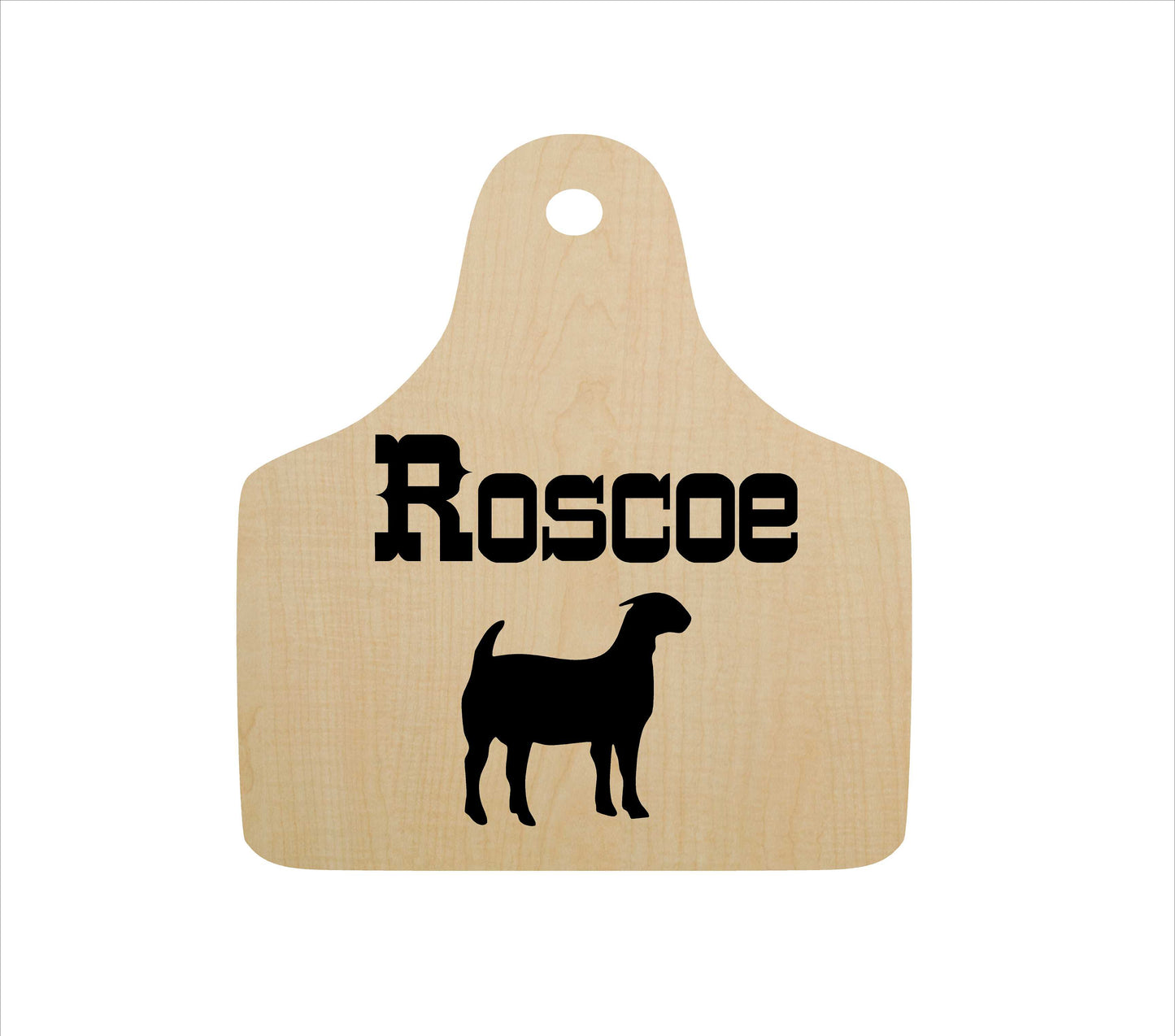 Ear tag sign, laser cut wood shape, engraved personalization optional image 1
