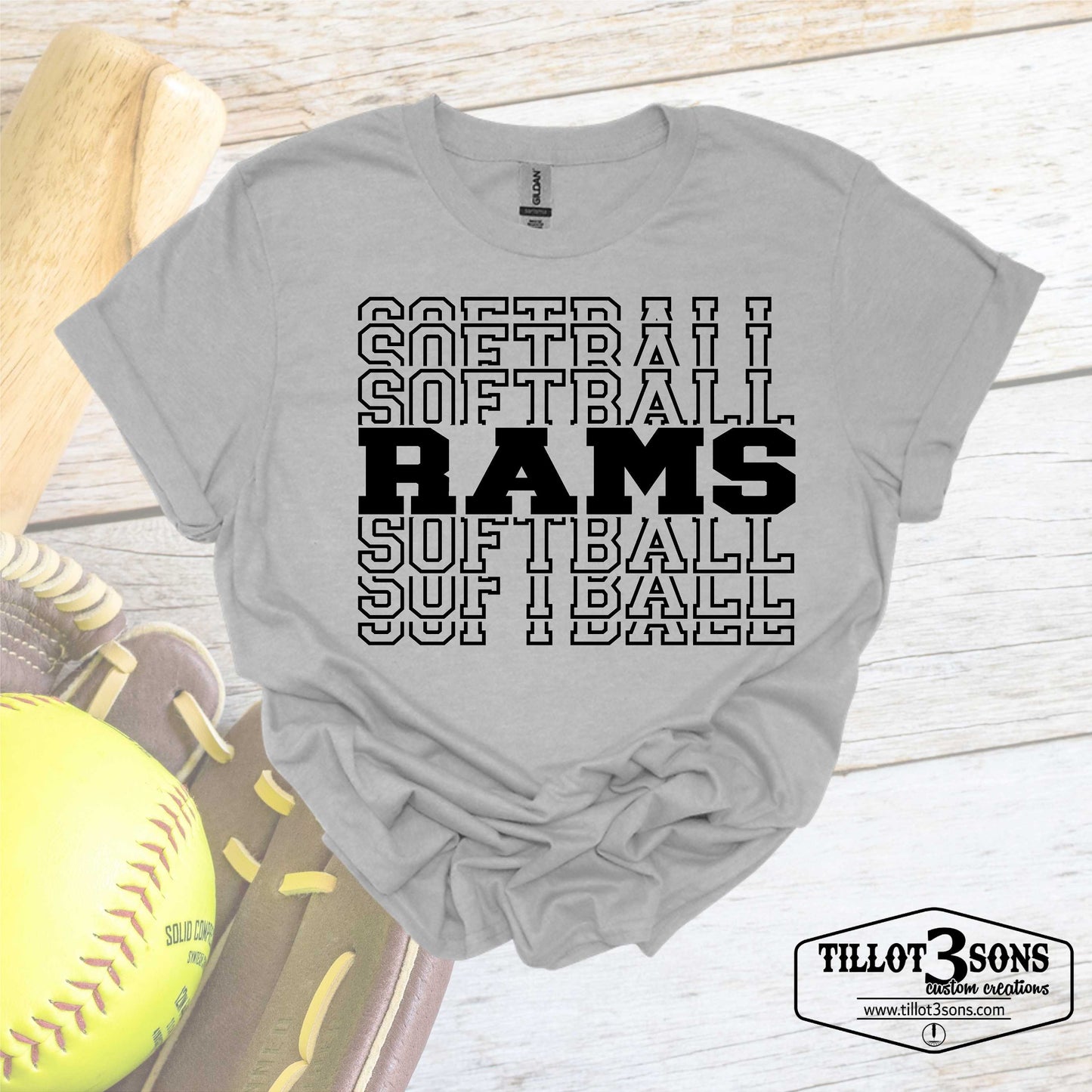 Softball with team name print graphics t-shirt image 2