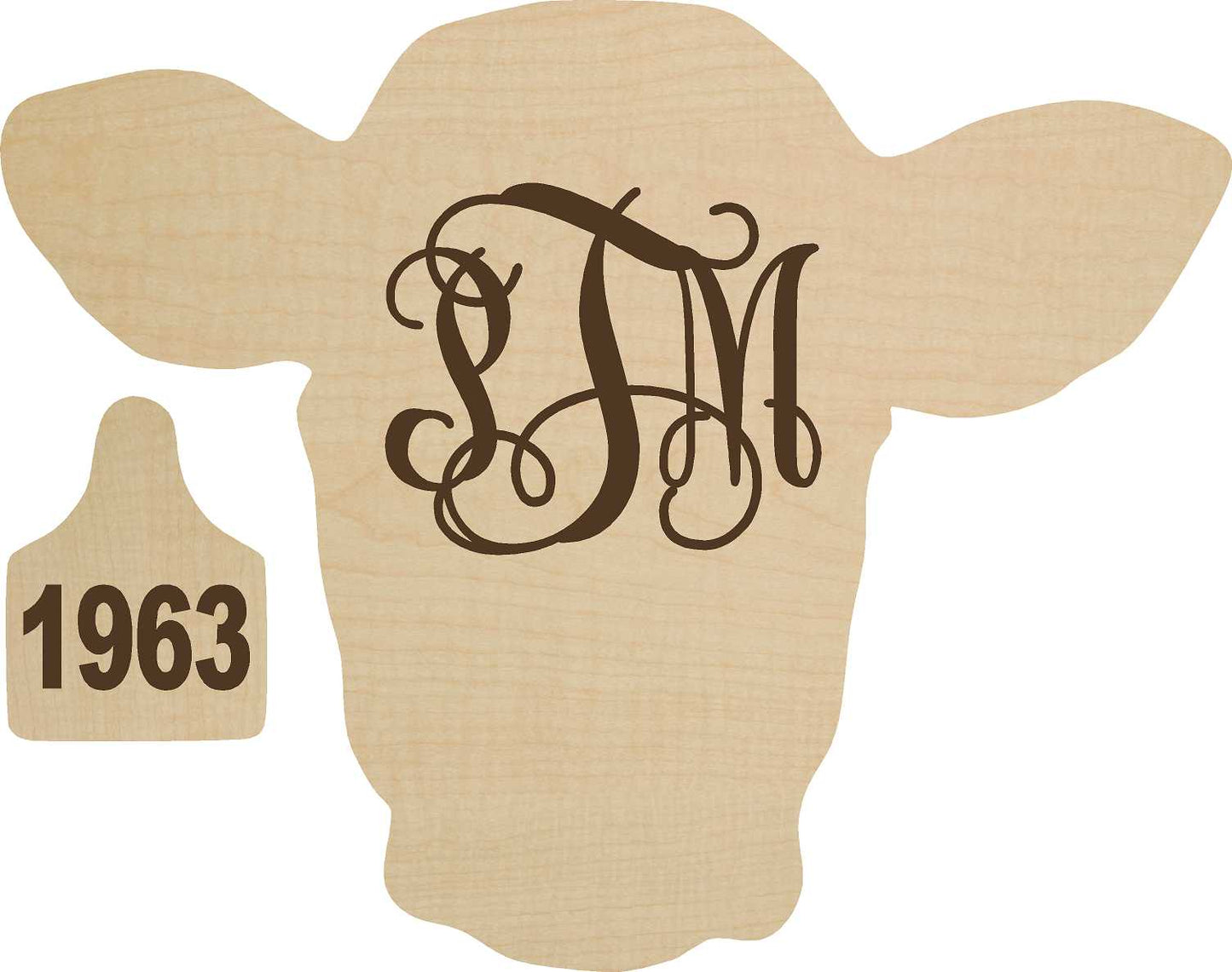 Cattle head w/ ear tag sign, laser cut wood, w/personalization optional image 2