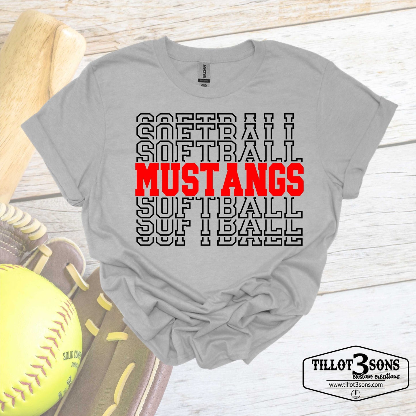 Softball with team name print graphics t-shirt image 1
