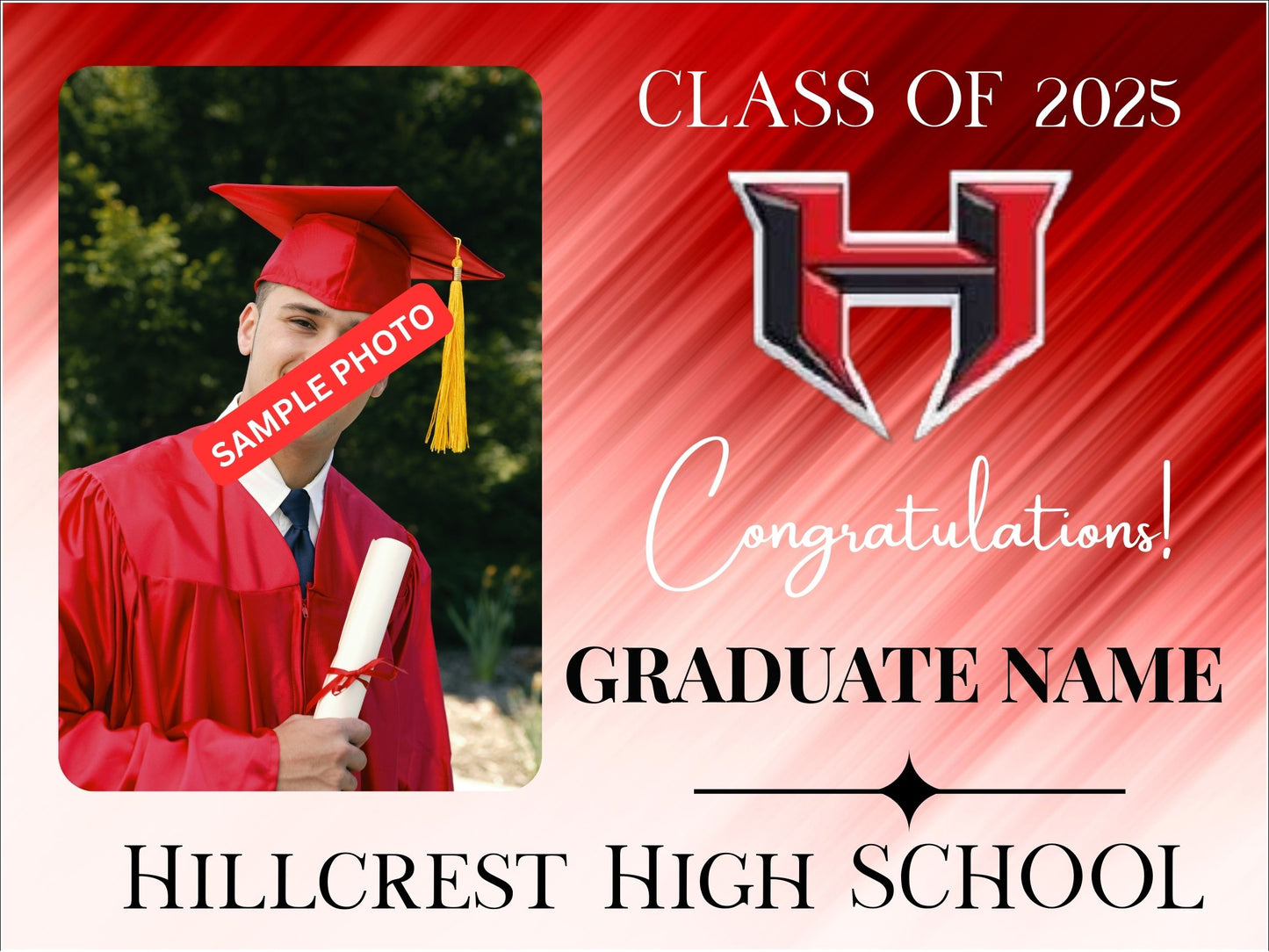 Graduation Yard Signs - Custom made with School Mascot and Graduates Photo