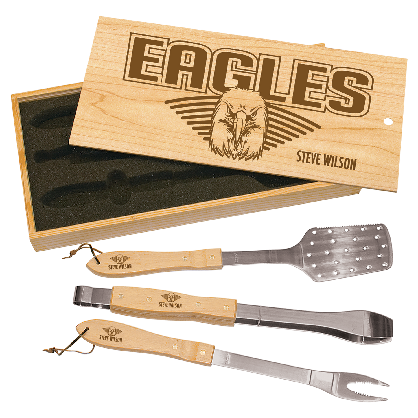3-Piece BBQ Set in Wooden Pine Box -BBQ01 image 2
