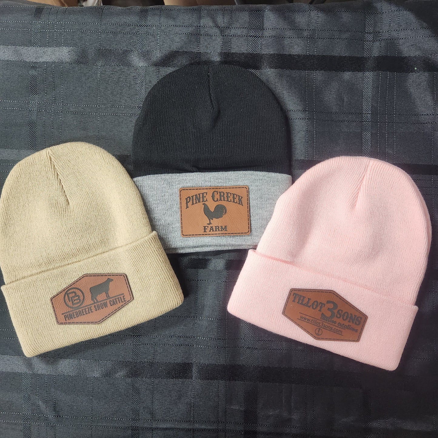 Sportsman Knit Beanie hat with laser engraved leatherette patch image 6