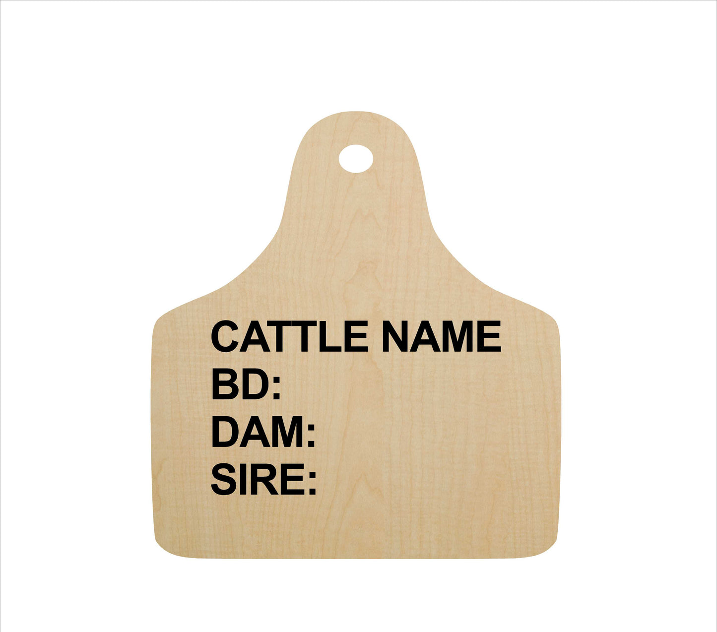 Ear tag sign, laser cut wood shape, engraved personalization optional image 0