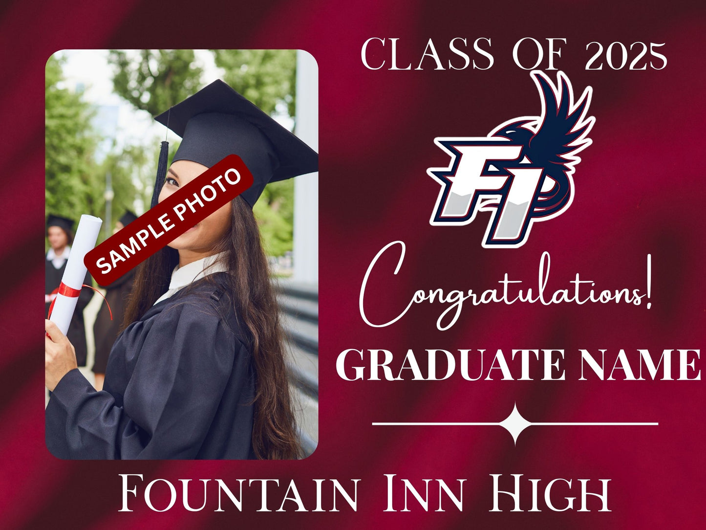 Graduation Yard Signs - Custom made with School Mascot and Graduates Photo