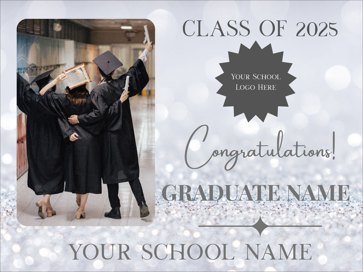Graduation Yard Signs - Custom made with School Mascot and Graduates Photo