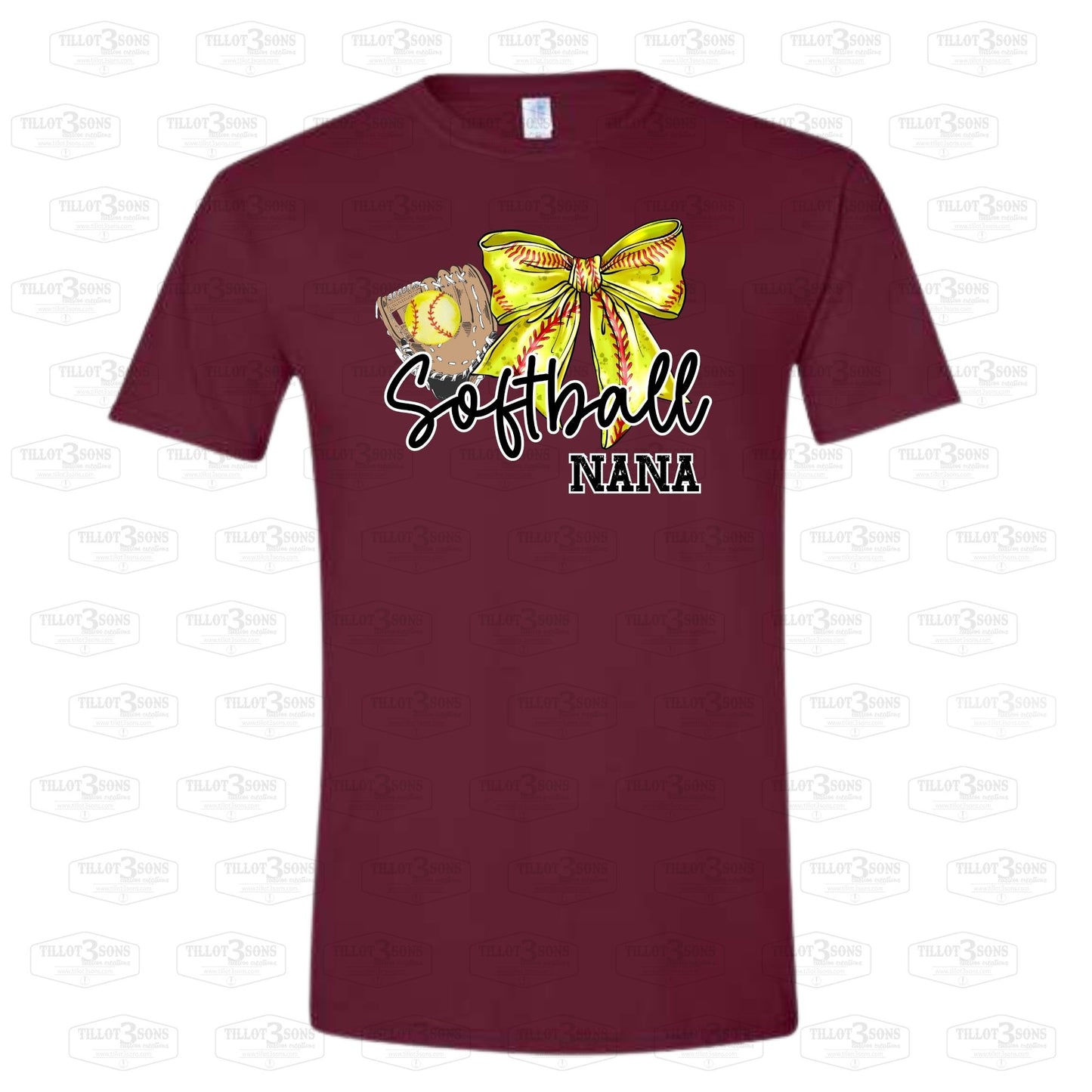 Softball with Coquette Bow and Your Name Graphics T-Shirt