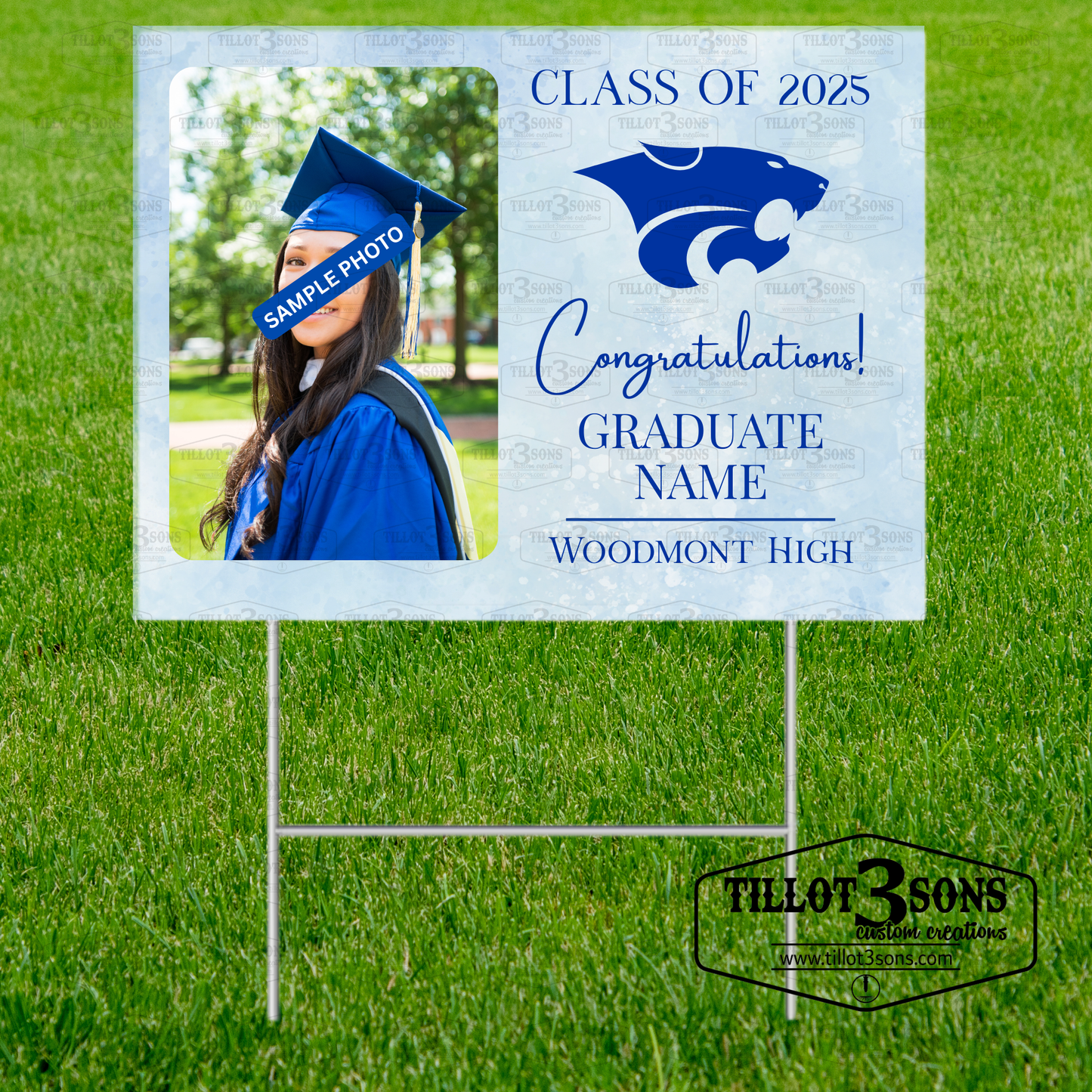 Graduation Yard Signs - Custom made with School Mascot and Graduates Photo