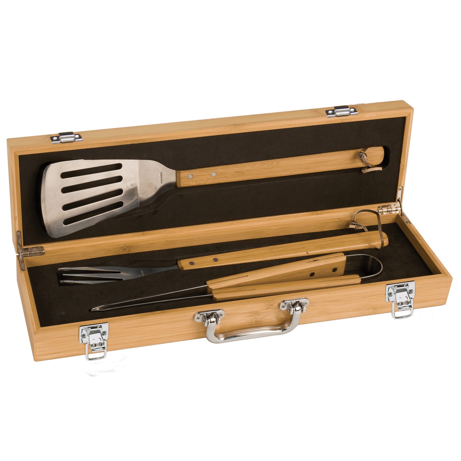 3-Piece Bamboo BBQ Set in Bamboo Case with hinged lid - BBQ02A - image 0
