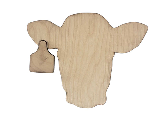 Cattle head w/ ear tag sign, laser cut wood, w/personalization optional image 0