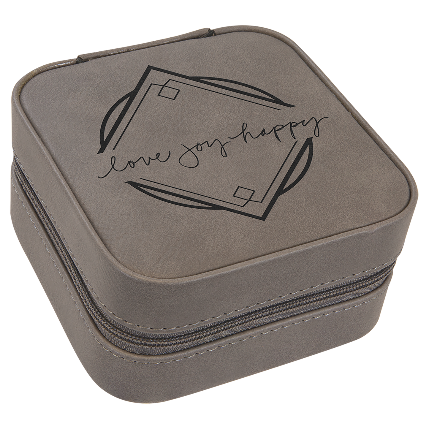 4" X 4" Engraved Leatherette Travel Jewelry Box with Black Lining image 3