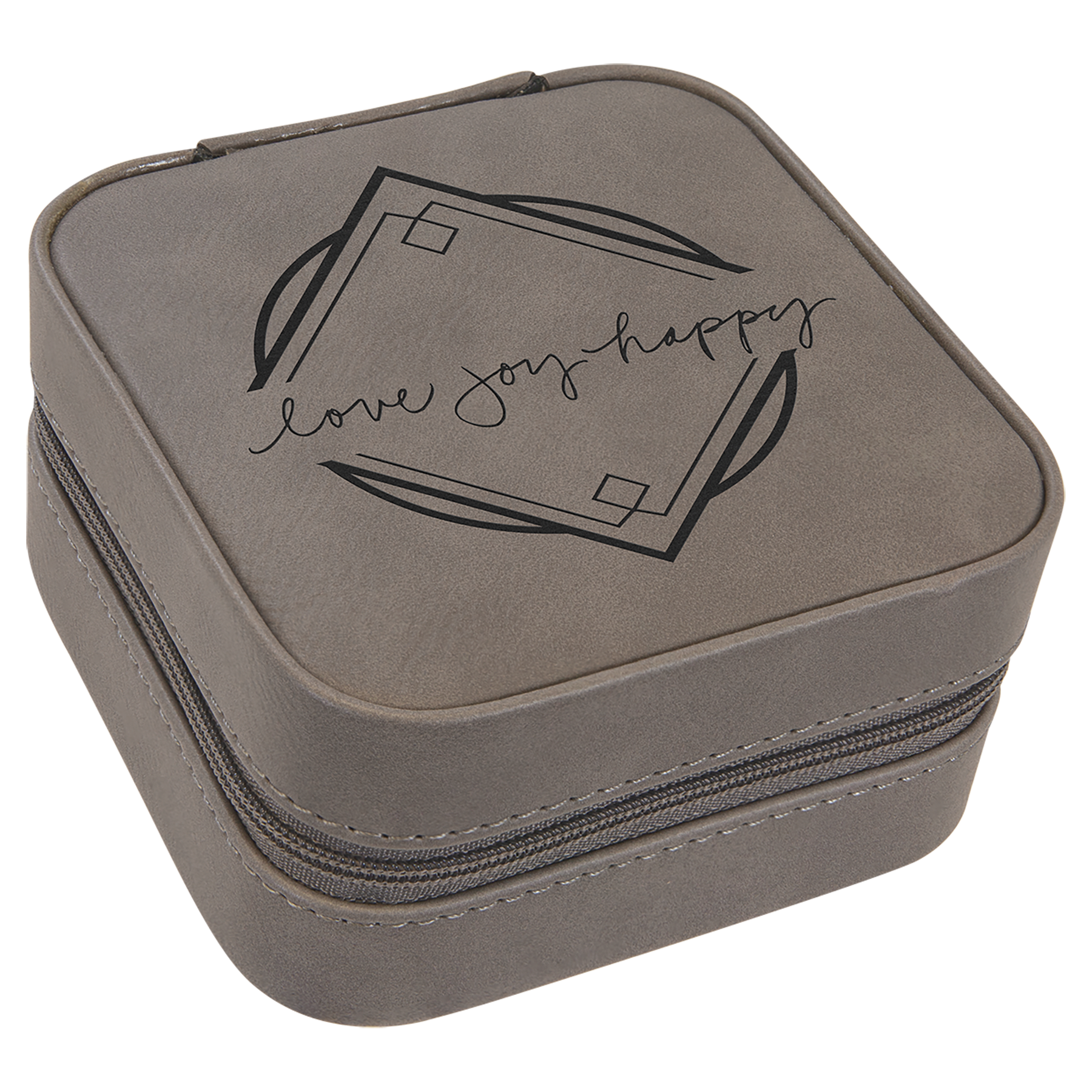 4" X 4" Engraved Leatherette Travel Jewelry Box with Black Lining image 3