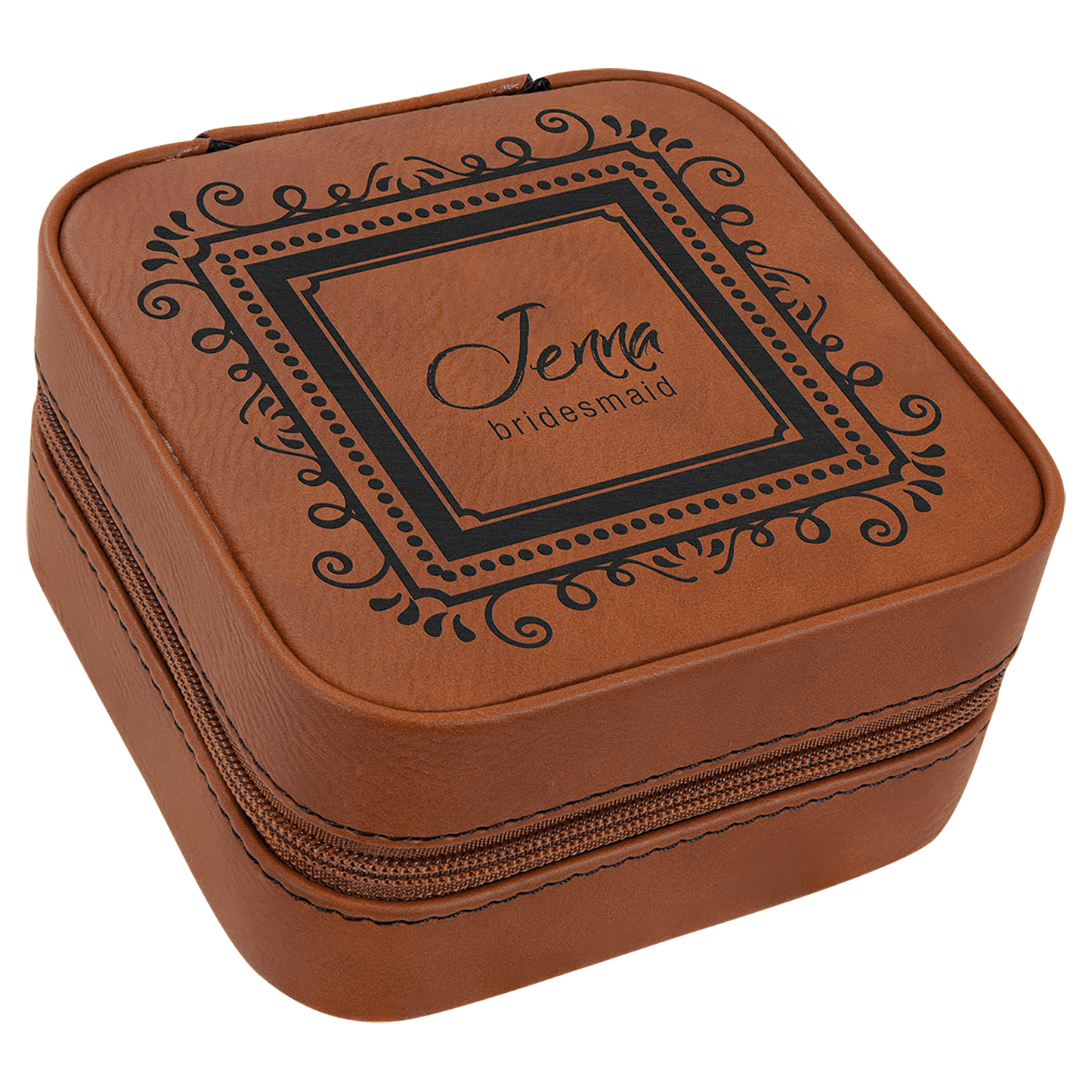 4" X 4" Engraved Leatherette Travel Jewelry Box with Black Lining image 4