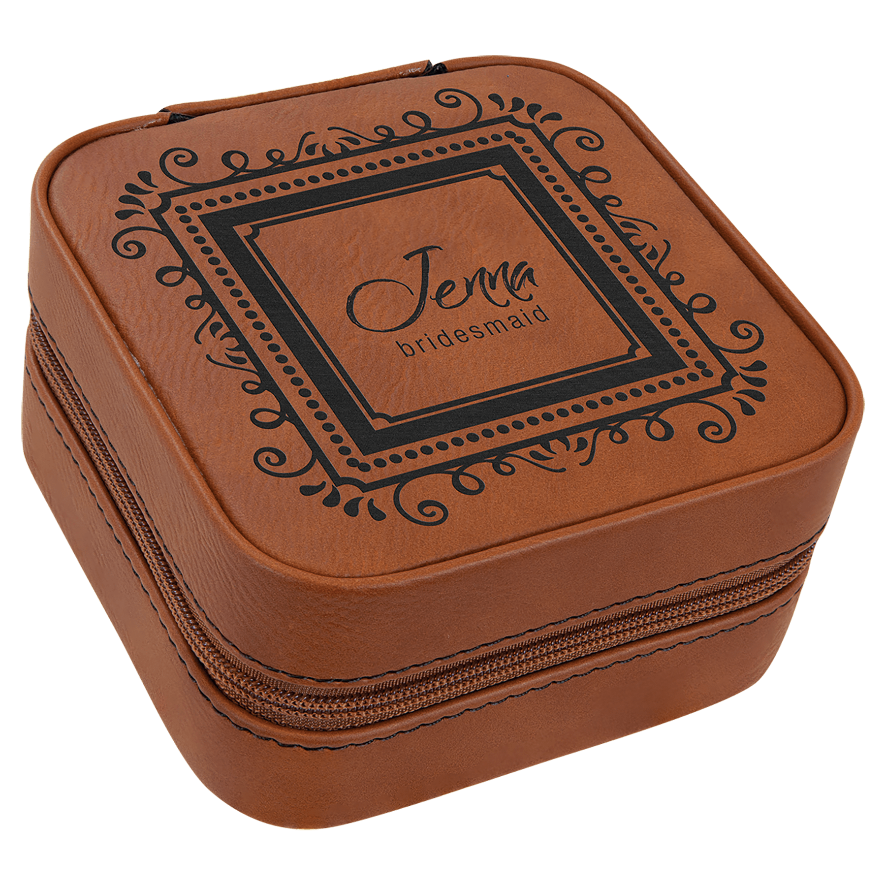 4" X 4" Engraved Leatherette Travel Jewelry Box with Black Lining image 4