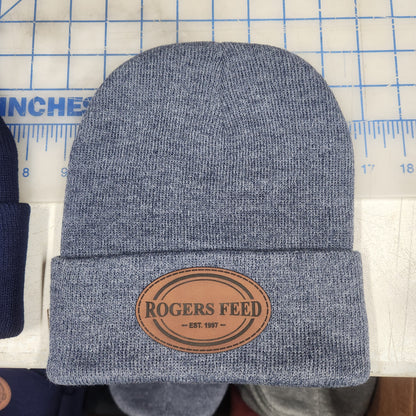 Sportsman Knit Beanie hat with laser engraved leatherette patch image 5