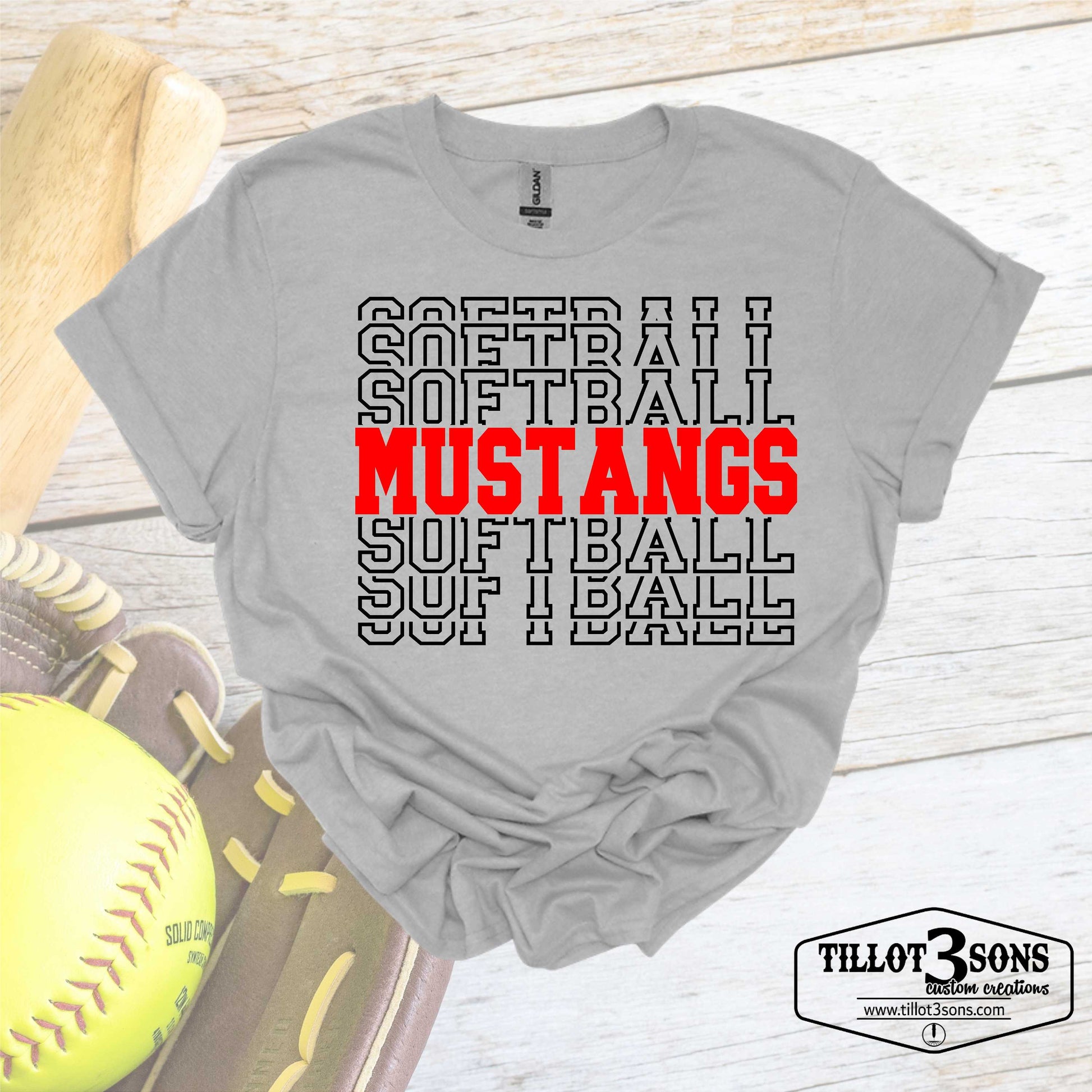 Softball with team name print graphics t-shirt image 1
