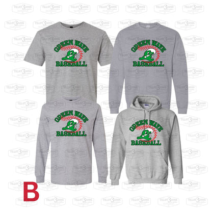 Green Wave Baseball Spirit Apparel | Logo/Stitches