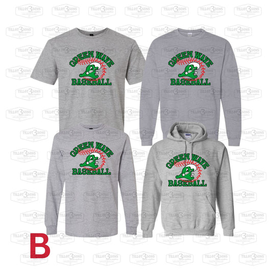 Green Wave Baseball Spirit Apparel | Logo/Stitches