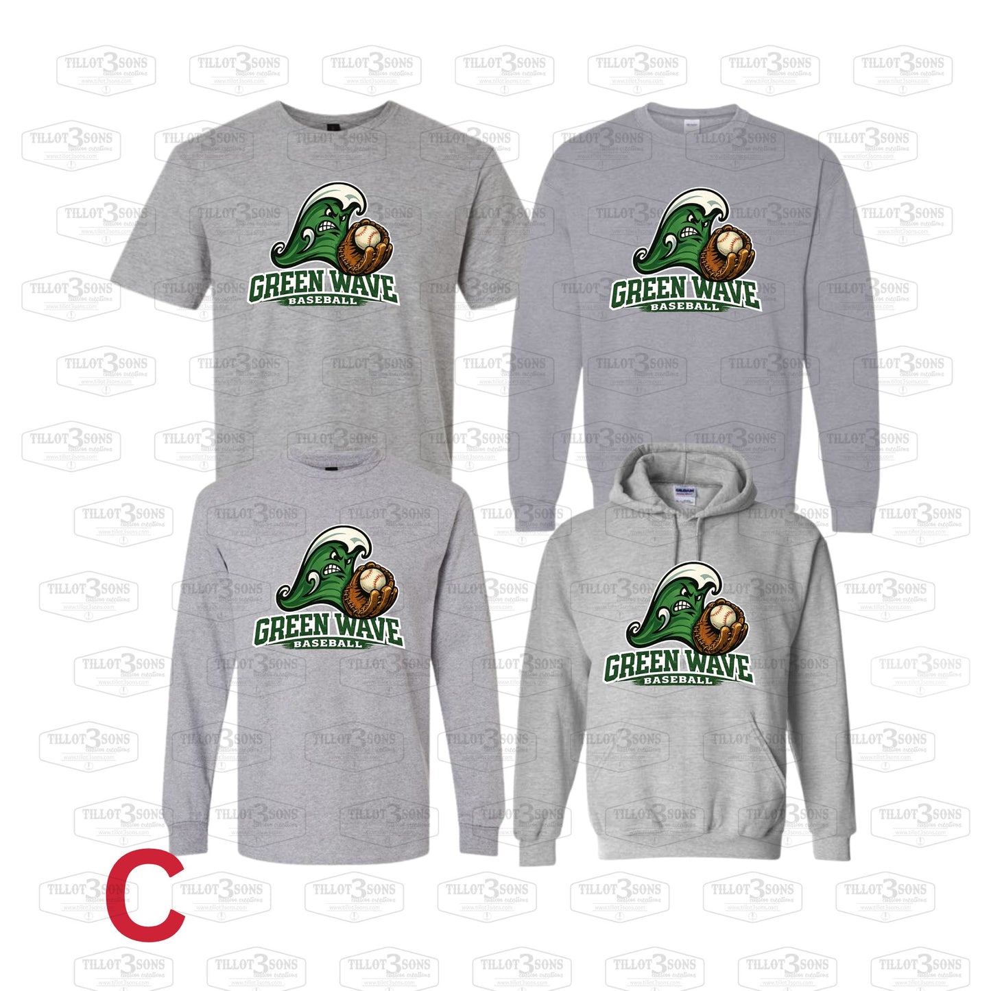 Green Wave Baseball Spirit Apparel | Logo/Glove