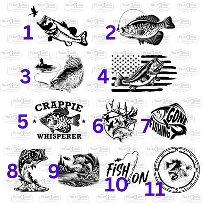 Mossy Oak, Realtree, Duck Camo, Fishing Patch Designs on Richardson, Lost Hat Co, Zapped & Dri-Duck brand hats.  Bass/Crappie Fish Logos