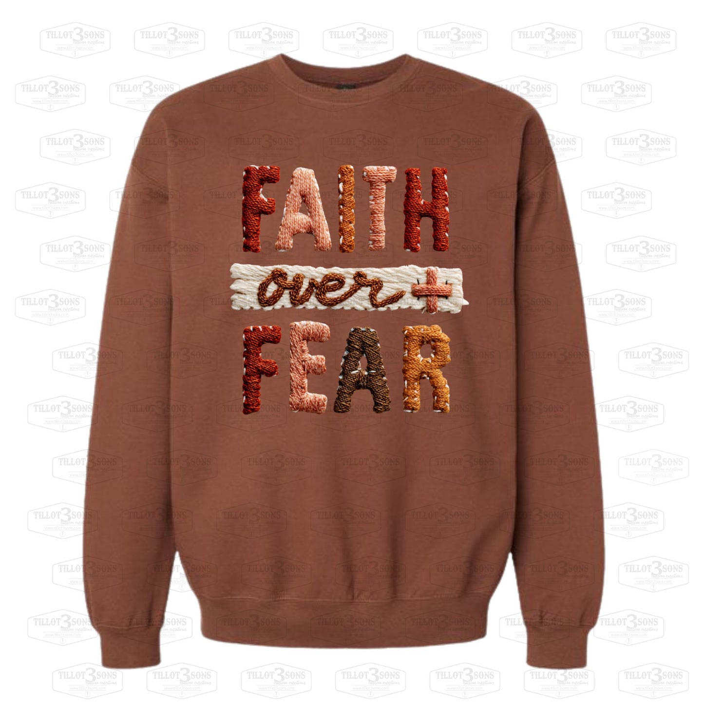 Faith Over Fear with trendy faux embroidery look |sweatshirt