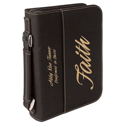 Bible cover carrying case with zipper - Small sized personalized leatherette cover