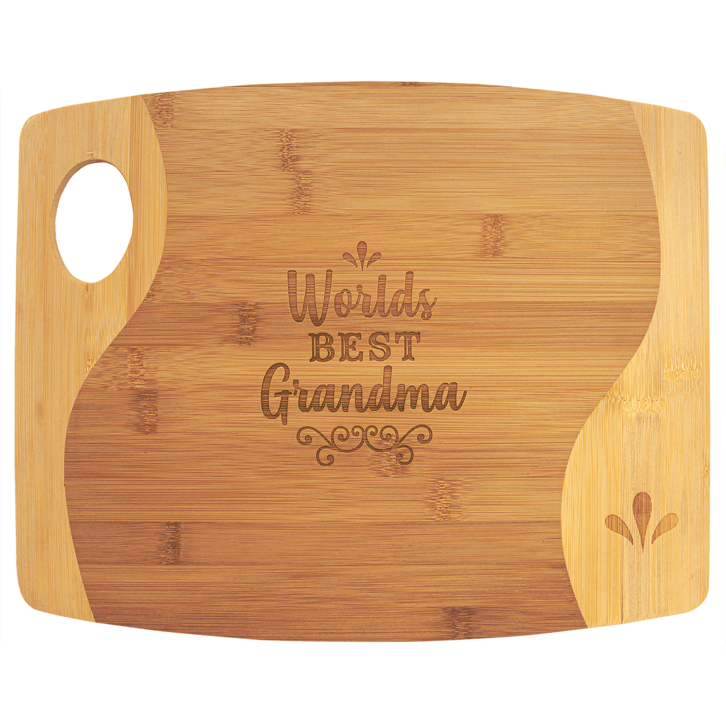 Bamboo Cutting Board - GGFT891 - 13 3/4" x 11" x 5/16" Bamboo Two Tone Cutting Board with Handle