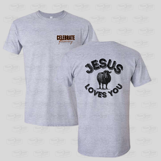 Jesus Loves You (black sheep) - Celebrate Recovery at OPC t-shirt