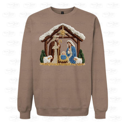 Nativity Scene with faux yarn embroidery |sweatshirt