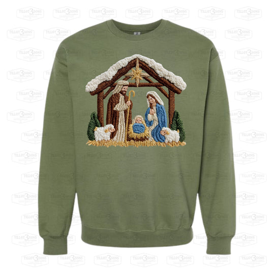 Nativity Scene with faux yarn embroidery |sweatshirt