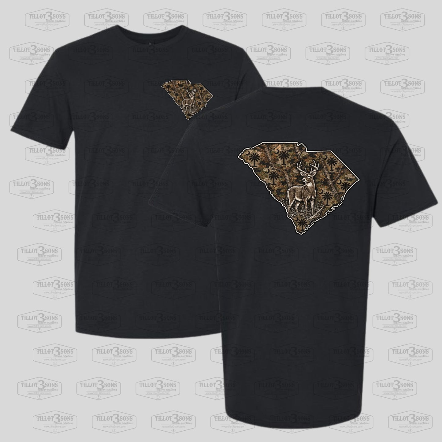 Buck on SC Camo patterned state outline | t-shirt
