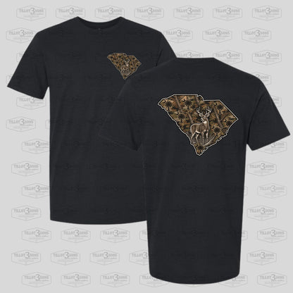Buck on SC Camo patterned state outline | t-shirt