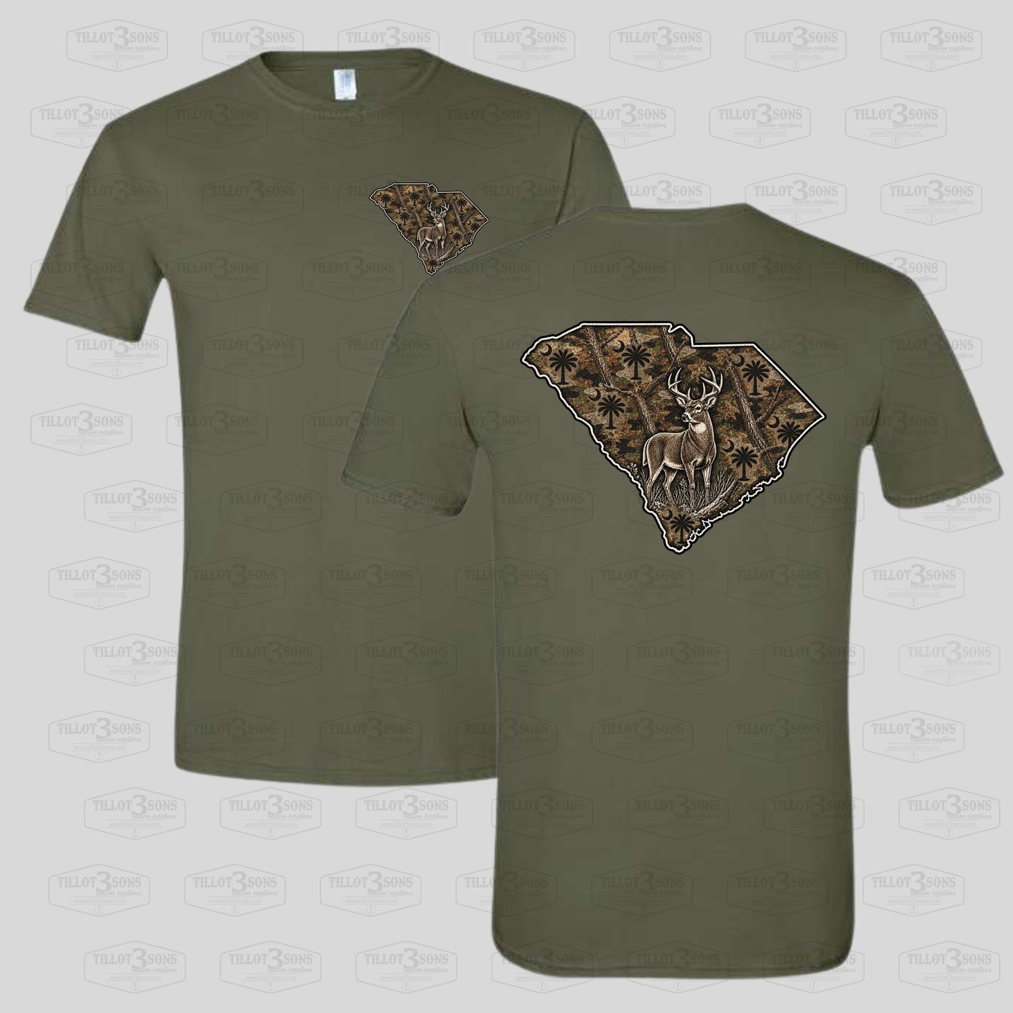Buck on SC Camo patterned state outline | t-shirt