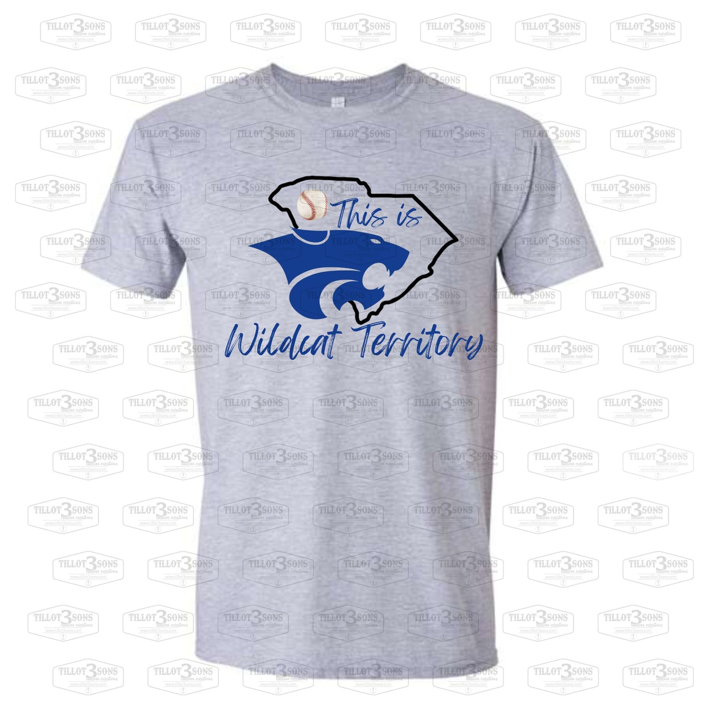 Wildcat Territory - SC Outline with mascot and baseball or softball graphics t-shirt