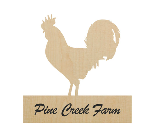 Chicken or Rooster sign, laser cut wood shape, engraved personalization optional image 0