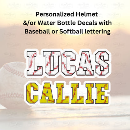 Baseball or Softball Name Decals for Helmets, Bats, Water Bottles and more