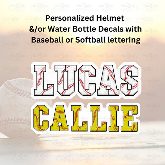 Baseball or Softball Name Decals for Helmets, Bats, Water Bottles and more