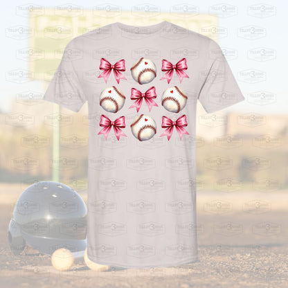 Baseballs and coquette bows t-shirt