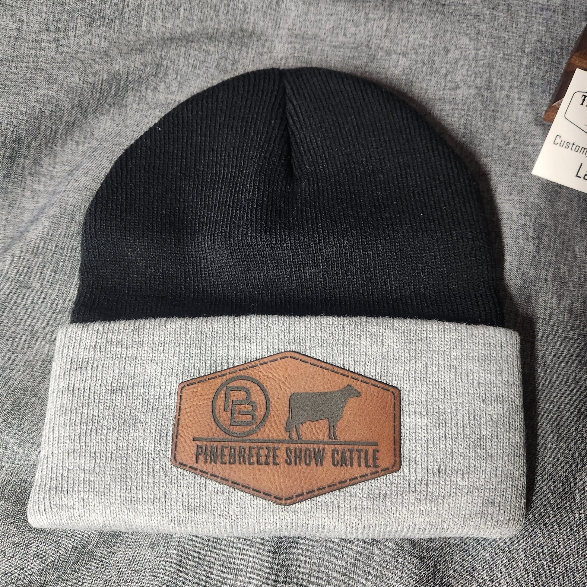 Sportsman Knit Beanie hat with laser engraved leatherette patch image 4