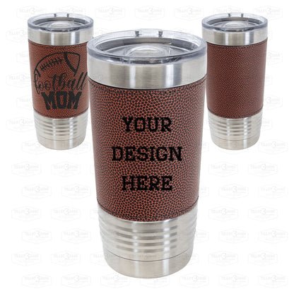 Sports Themed leatherette wrapped 20 oz tumbler with personalized logo