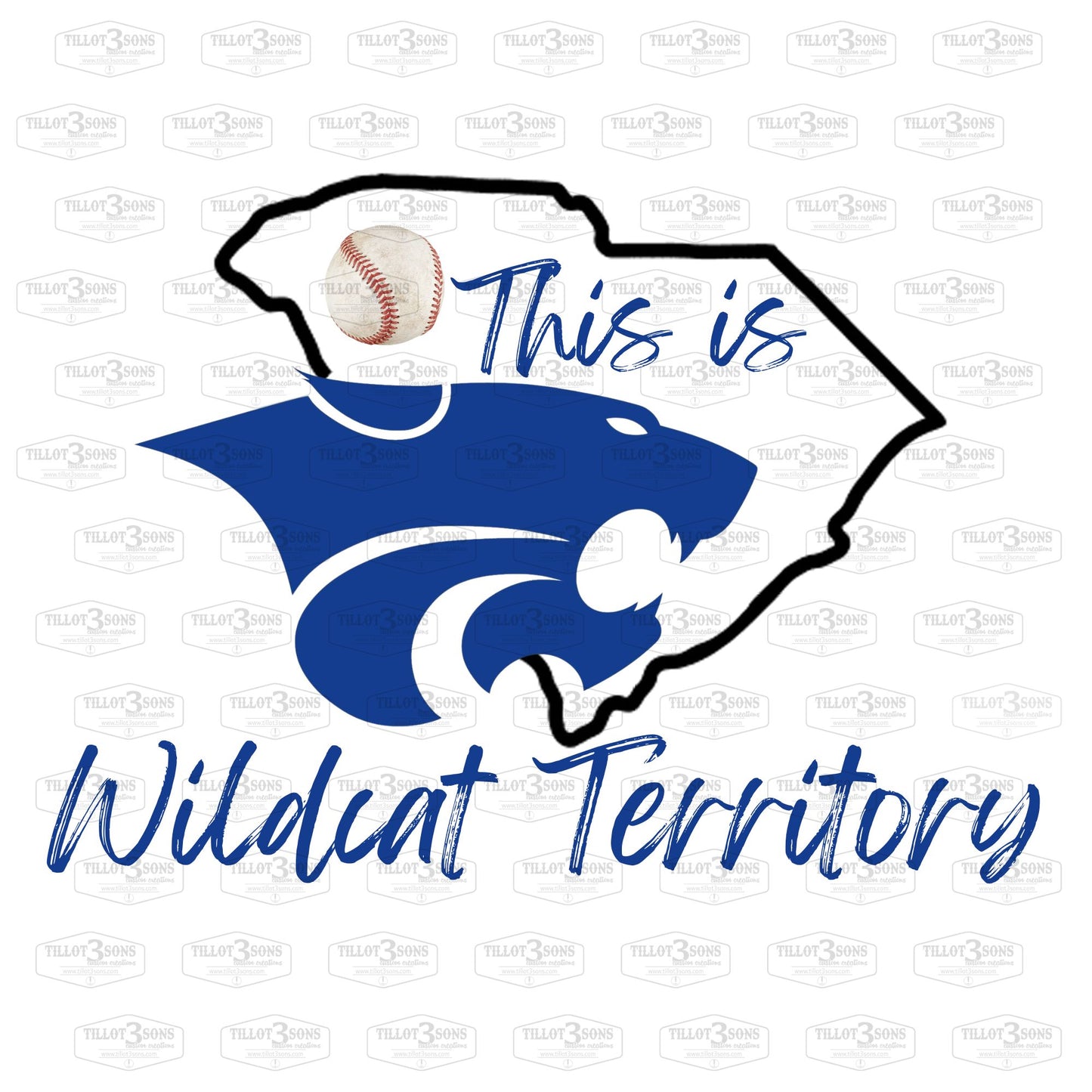Wildcat Territory - SC Outline with mascot and baseball or softball graphics t-shirt