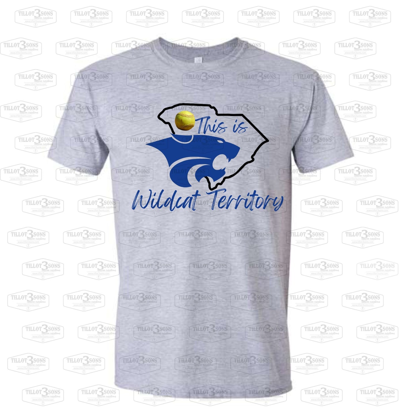 Wildcat Territory - SC Outline with mascot and baseball or softball graphics t-shirt